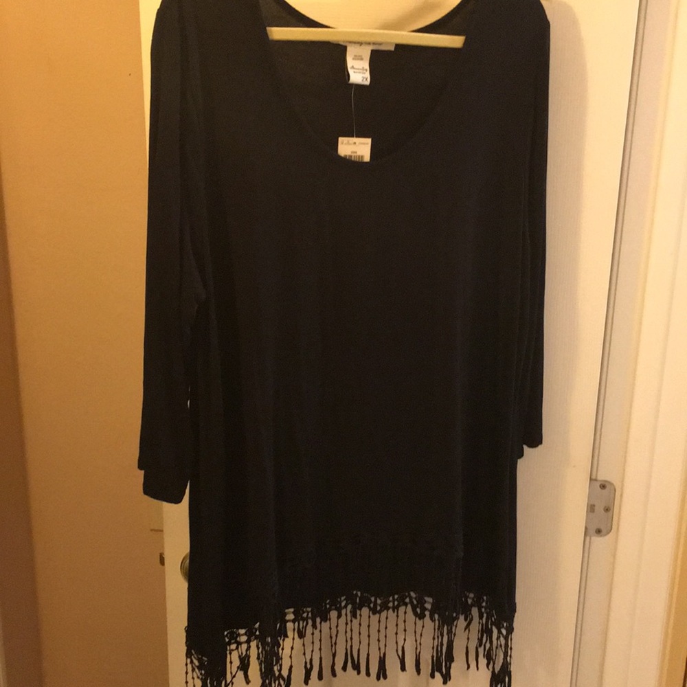 NWT Black Blouse with Fun Fringe